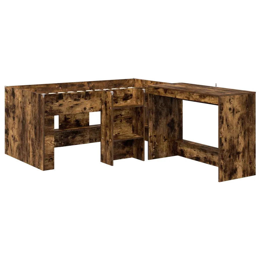 Lit haut pour enfants avec bureau 2 pc Chêne fumé - 3