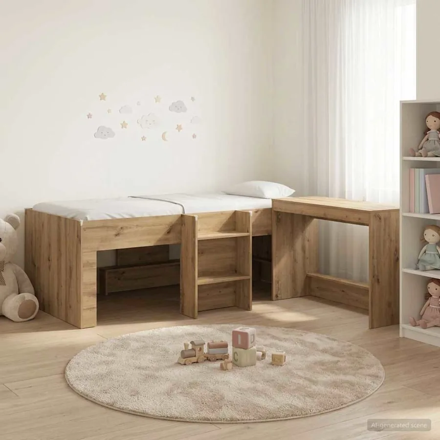 Lit haut pour enfants avec bureau 2 pc Chêne artisanal