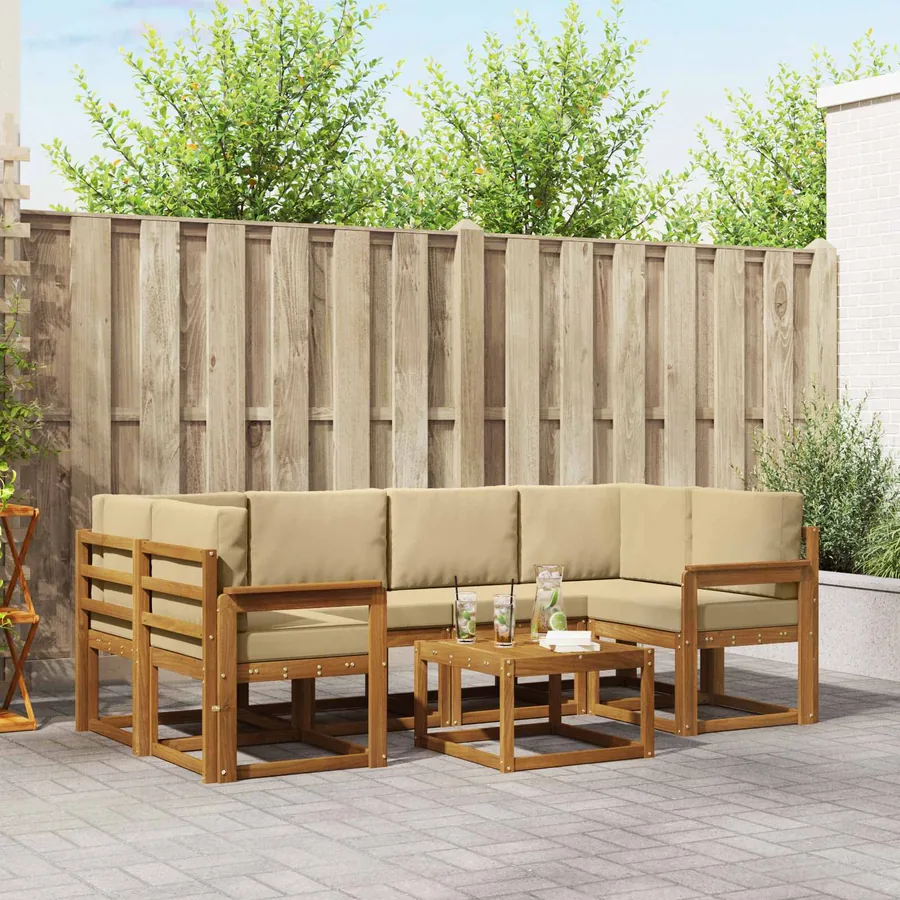 Ensemble de canapés d'extérieur 7 pcs Naturel et Beige