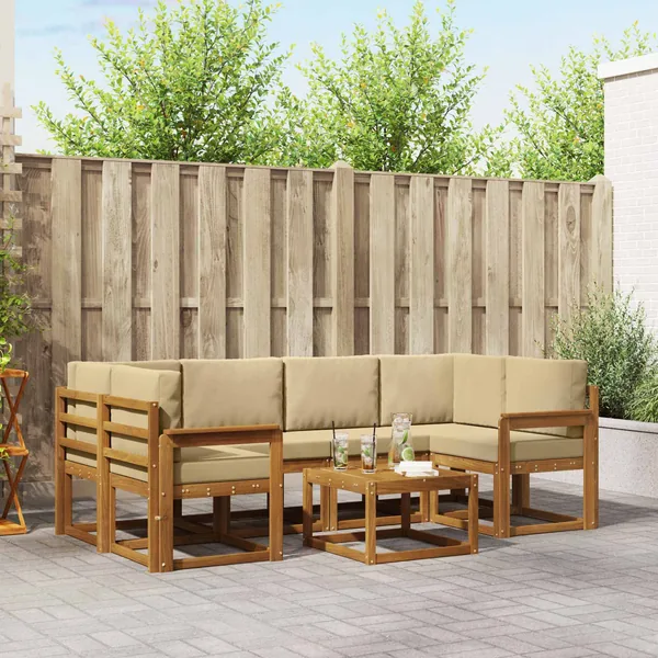 Ensemble de canapés d'extérieur 7 pcs Naturel et Beige