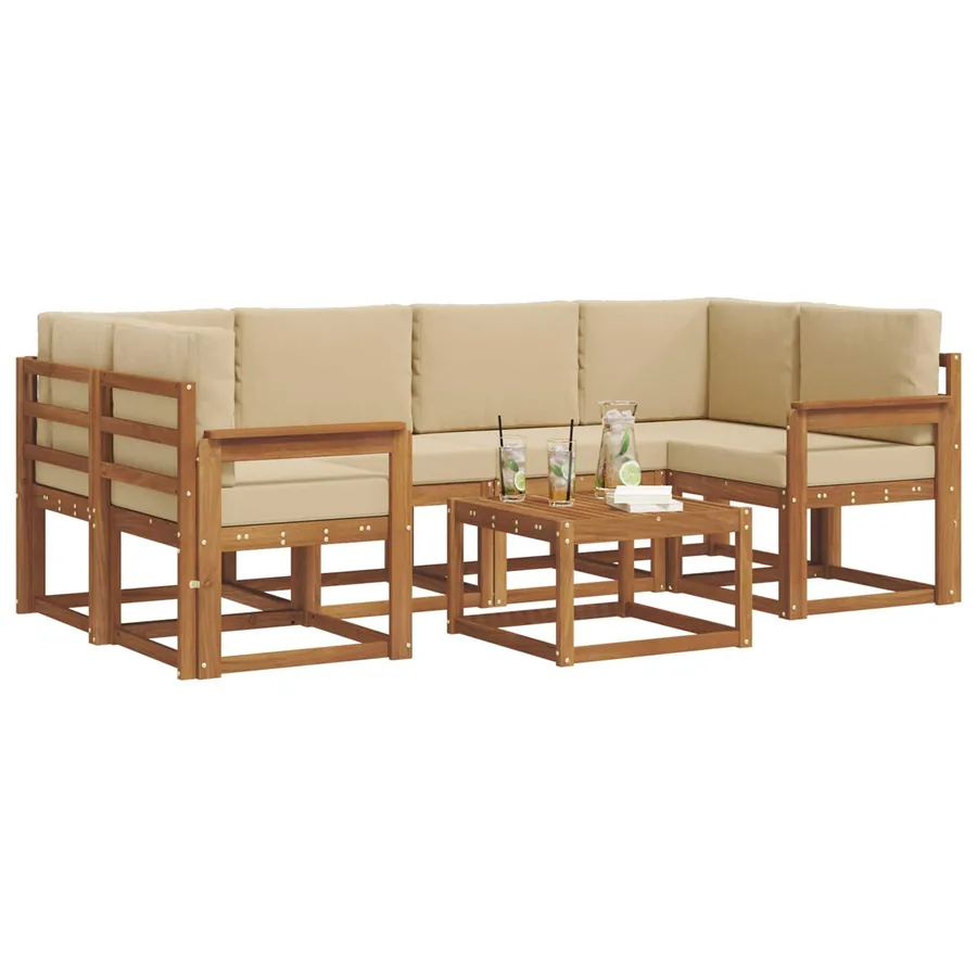 Ensemble de canapés d'extérieur 7 pcs Naturel et Beige - 3