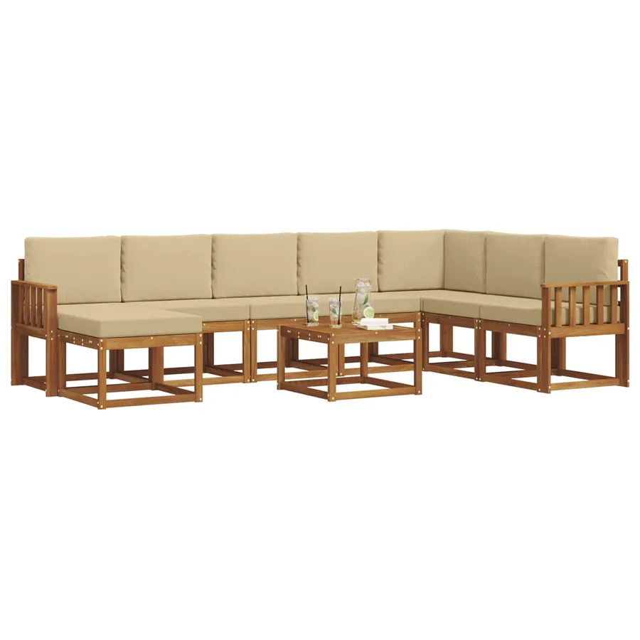Ensemble de canapés d'extérieur 9 pcs Naturel et Beige - 3