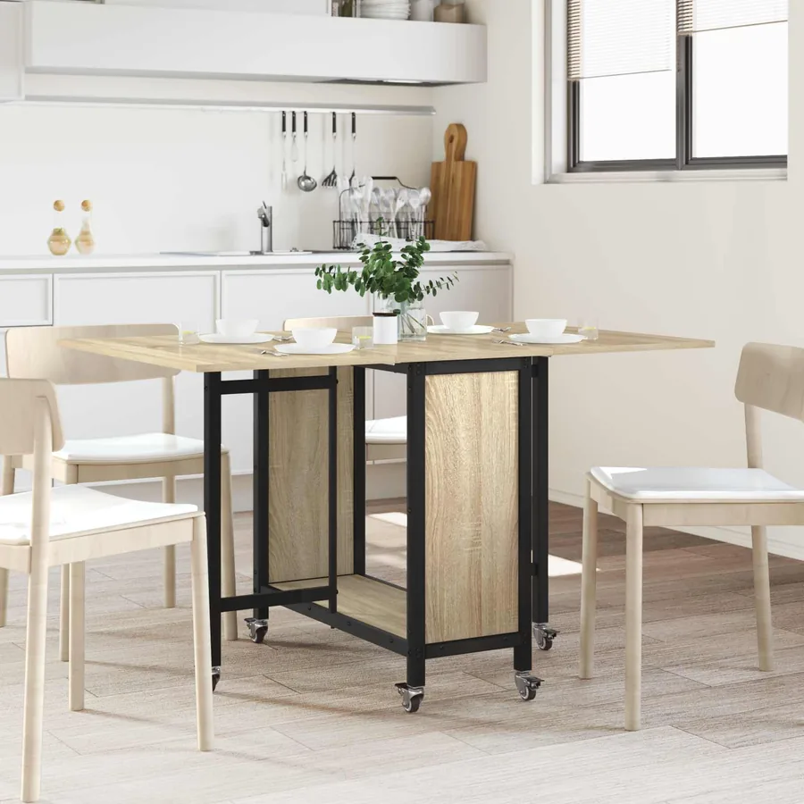 Table à manger pliante avec roulettes 130 x 80 x 76,5 cm