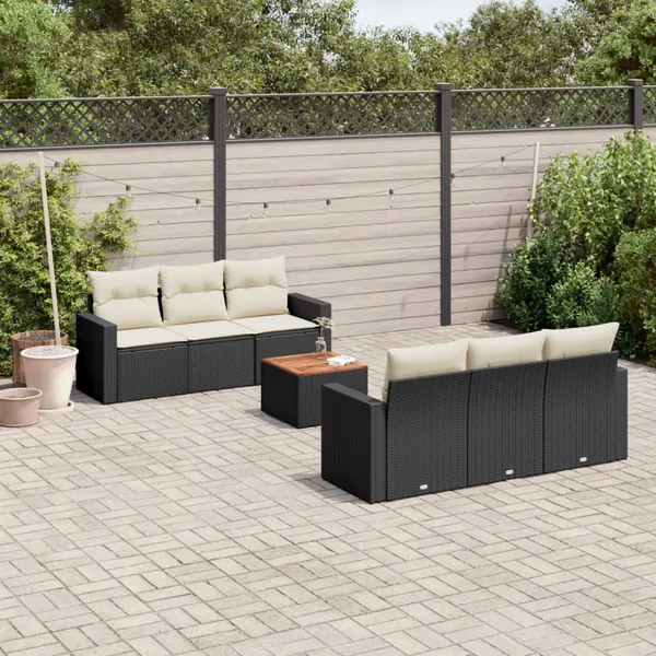 Salon de jardin 7 pcs avec coussins noir résine tressée 65,5 x 62 x 69 cm - 56,6 kg