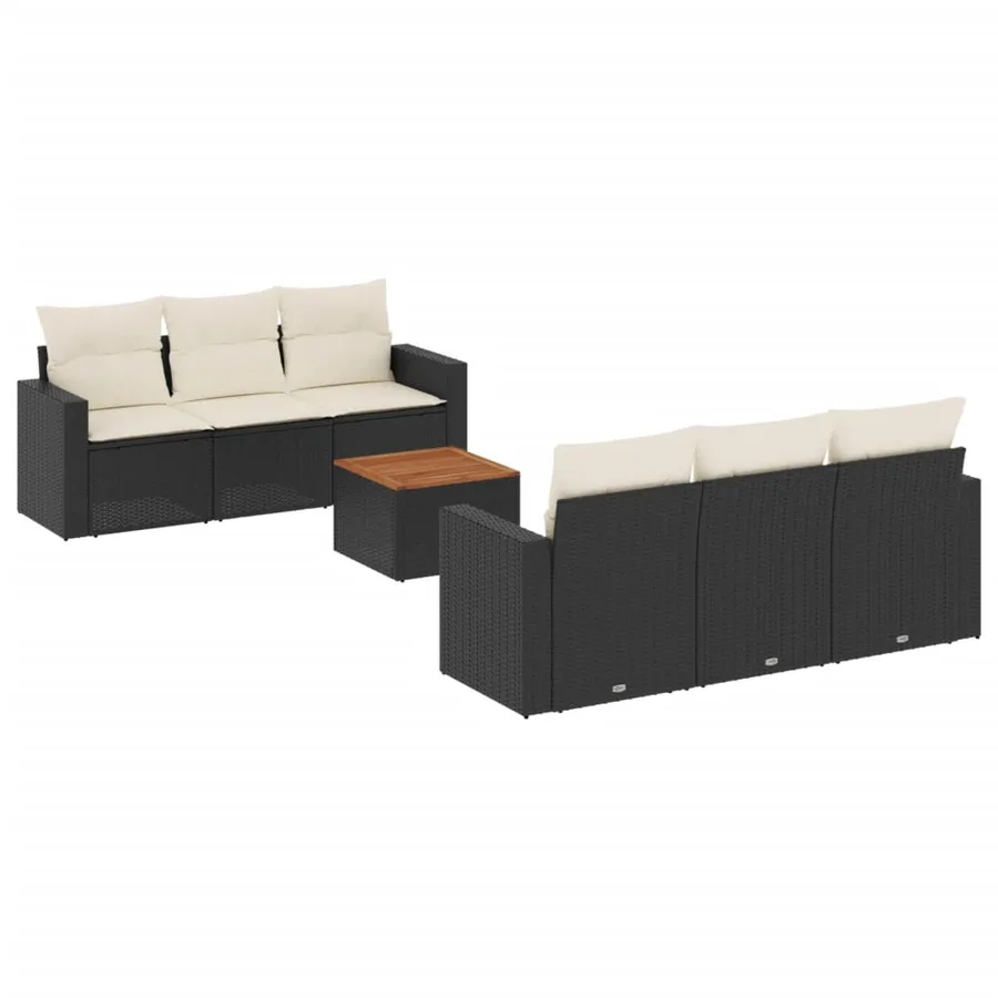 Salon de jardin 7 pcs avec coussins noir résine tressée 65,5 x 62 x 69 cm - 56,6 kg - 2