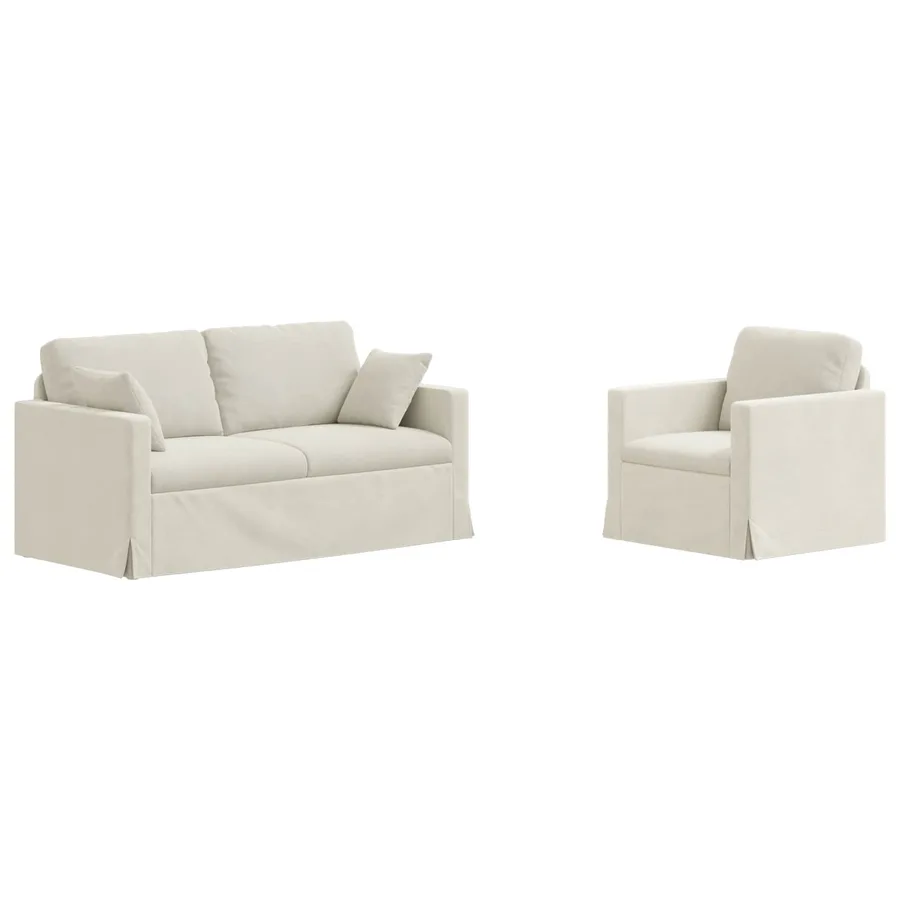 Ensemble de Canapés 2 pcs Crème 158 x 78 x 80 cm Velours - 2