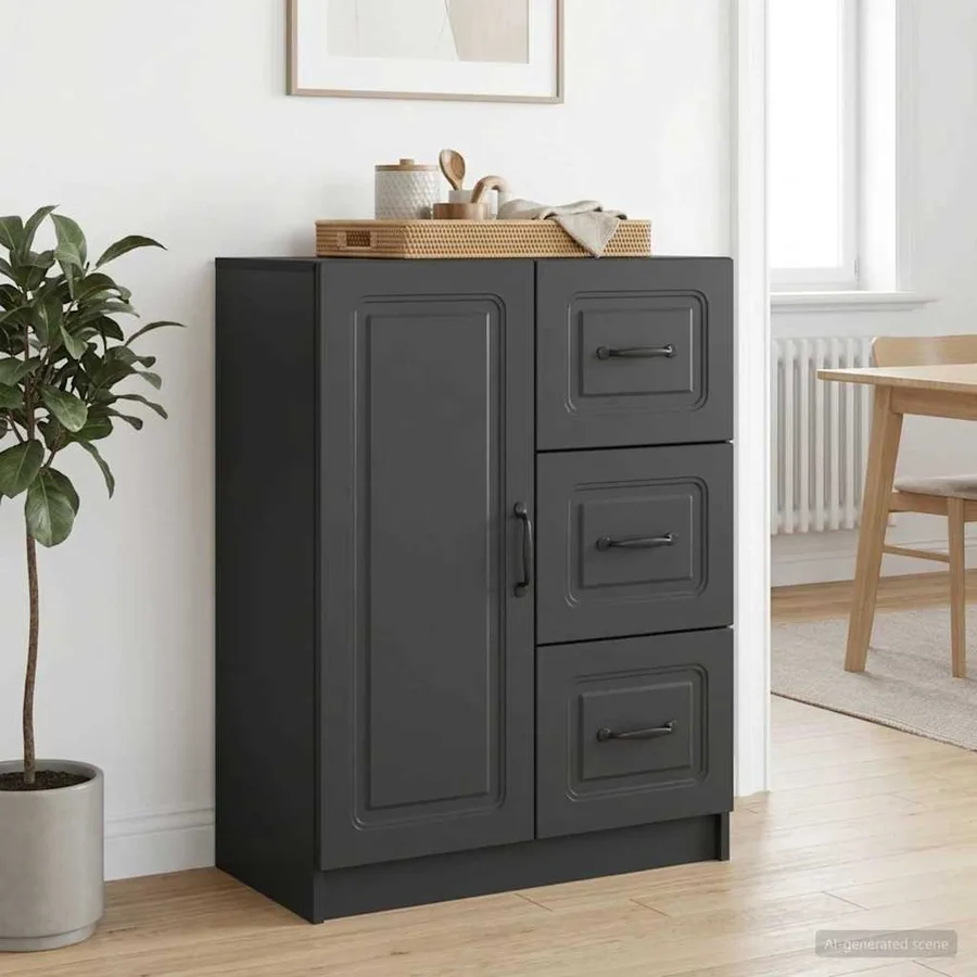 Buffet avec tiroir Noir 66 x 34,5 x 87 cm Bois d'ingénierie - 4