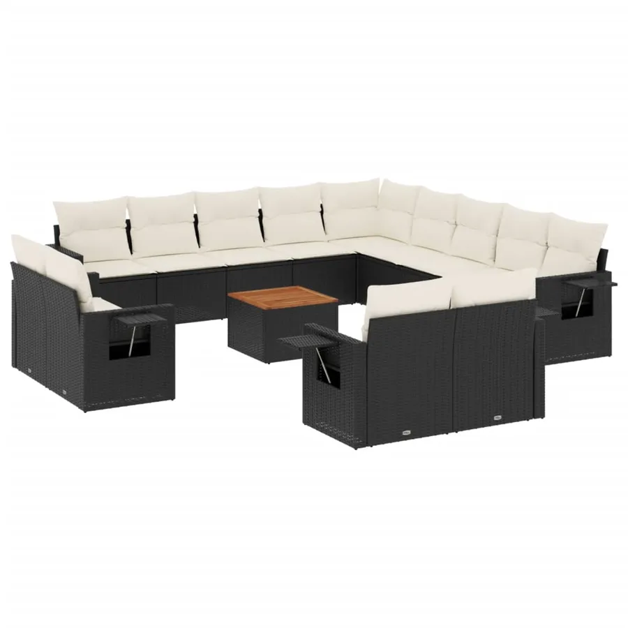 Salon de jardin avec coussins 14 pcs noir résine tressée - 2