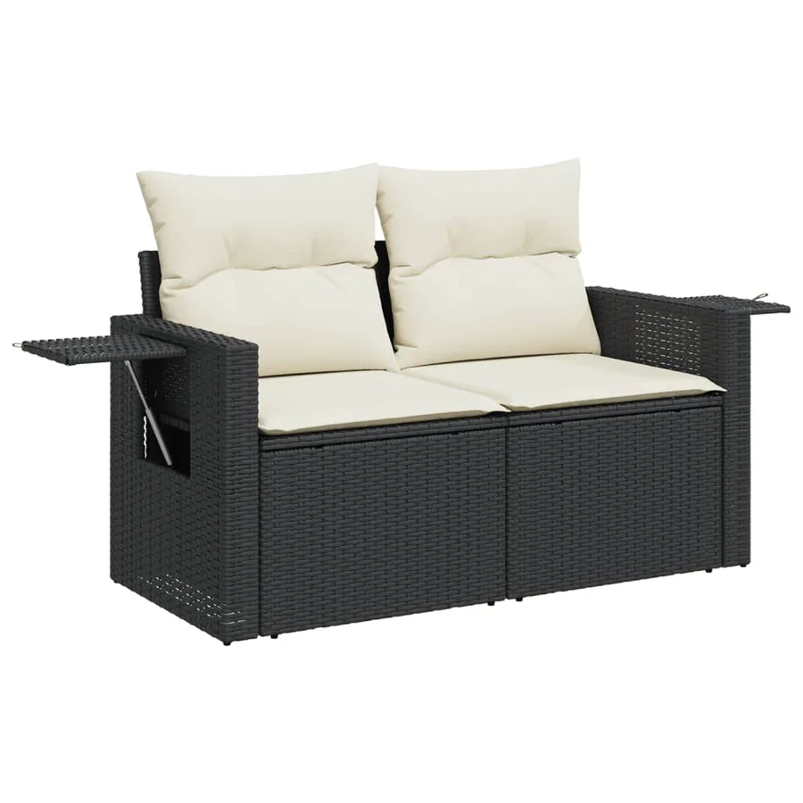 Salon de jardin avec coussins 14 pcs noir résine tressée - 3
