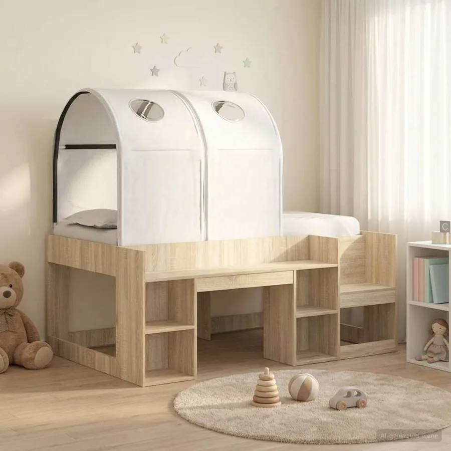 Lit avec Tunnel 3 pc Chêne Sonoma et blanc Bois d'ingénierie