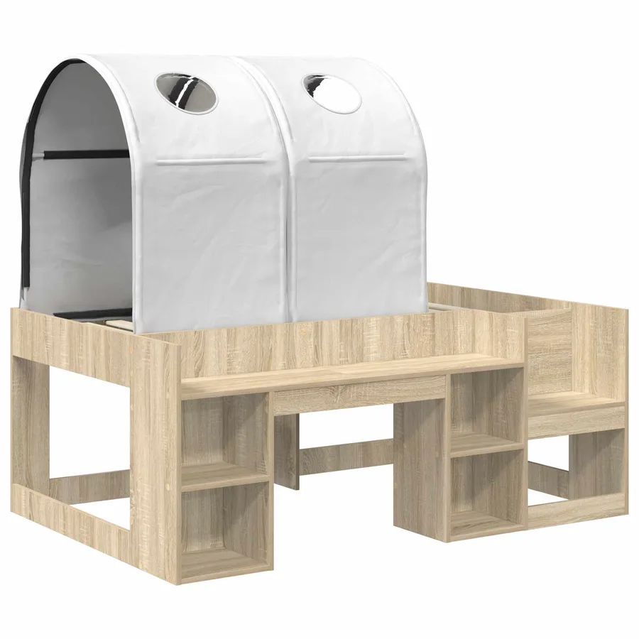 Lit avec Tunnel 3 pc Chêne Sonoma et blanc Bois d'ingénierie - 3