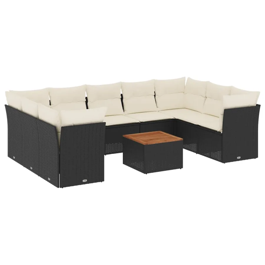 Salon de jardin 10 pcs avec coussins noir résine tressée - 2