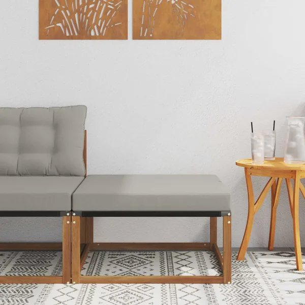 Pouf d'Extérieur Bois d'acacia massif et Textilène Naturel