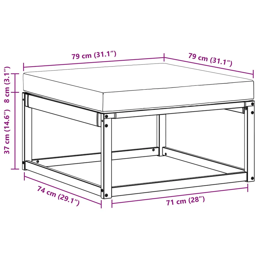 Pouf d'Extérieur Bois d'acacia massif et Textilène Naturel - 12