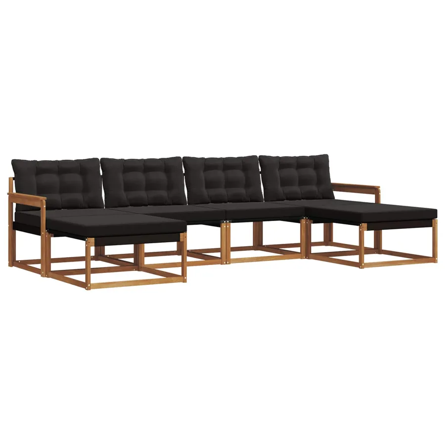 Ensemble de canapés d'extérieur 6 pcs Naturel et Noir - 2
