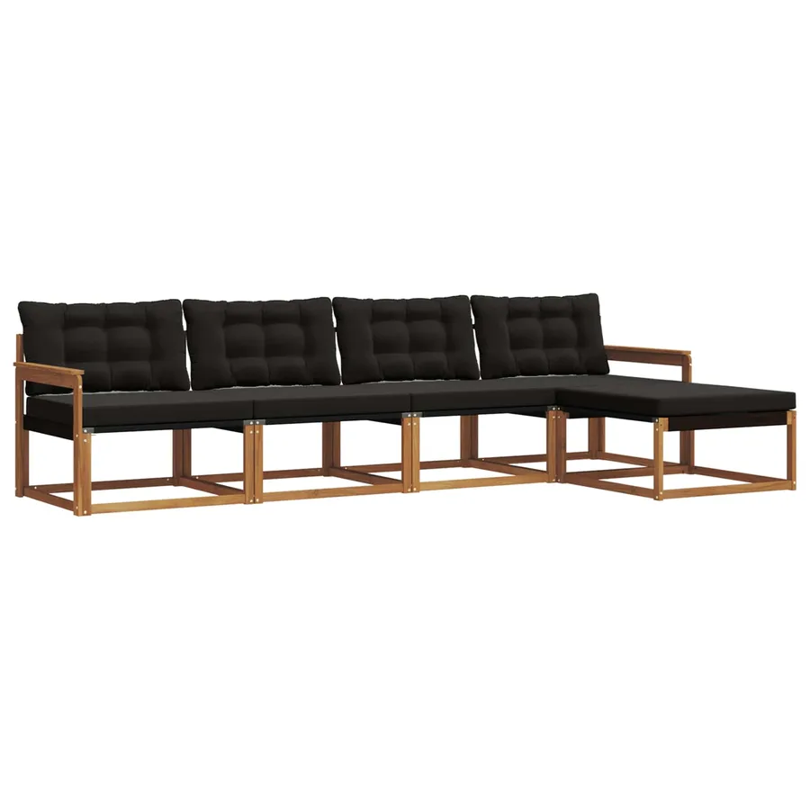 Ensemble de canapés d'extérieur 5 pcs Naturel et Noir - 2