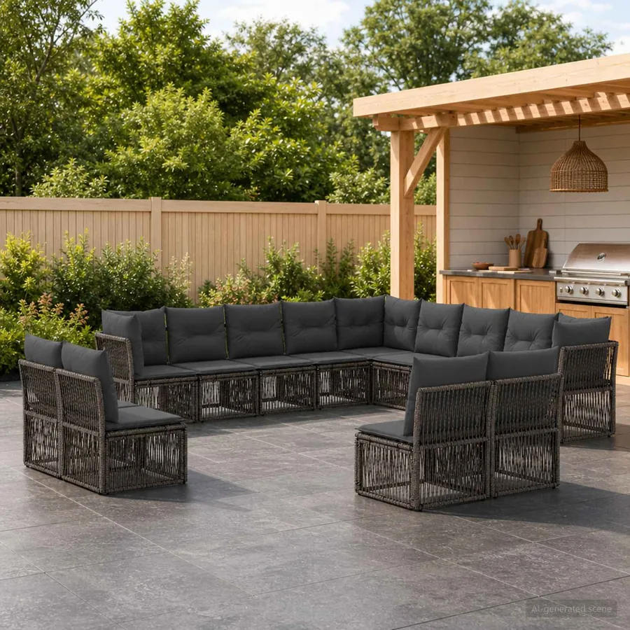 Ensemble de canapé de jardin 13 pcs Gris polyrotin