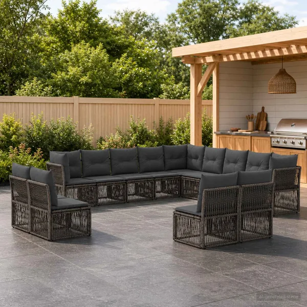 Ensemble de canapé de jardin 13 pcs Gris polyrotin