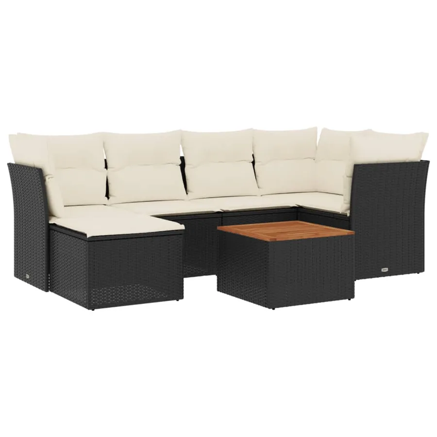 Salon de jardin 7 pcs avec coussins noir résine tressée 62 x 62 x 69 cm - 57,1 kg - 2