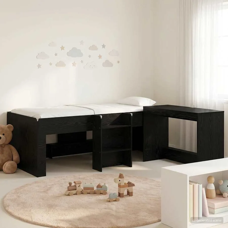 Cadre de Lit avec Bureau 2 pc Chêne noir Bois d'ingénierie