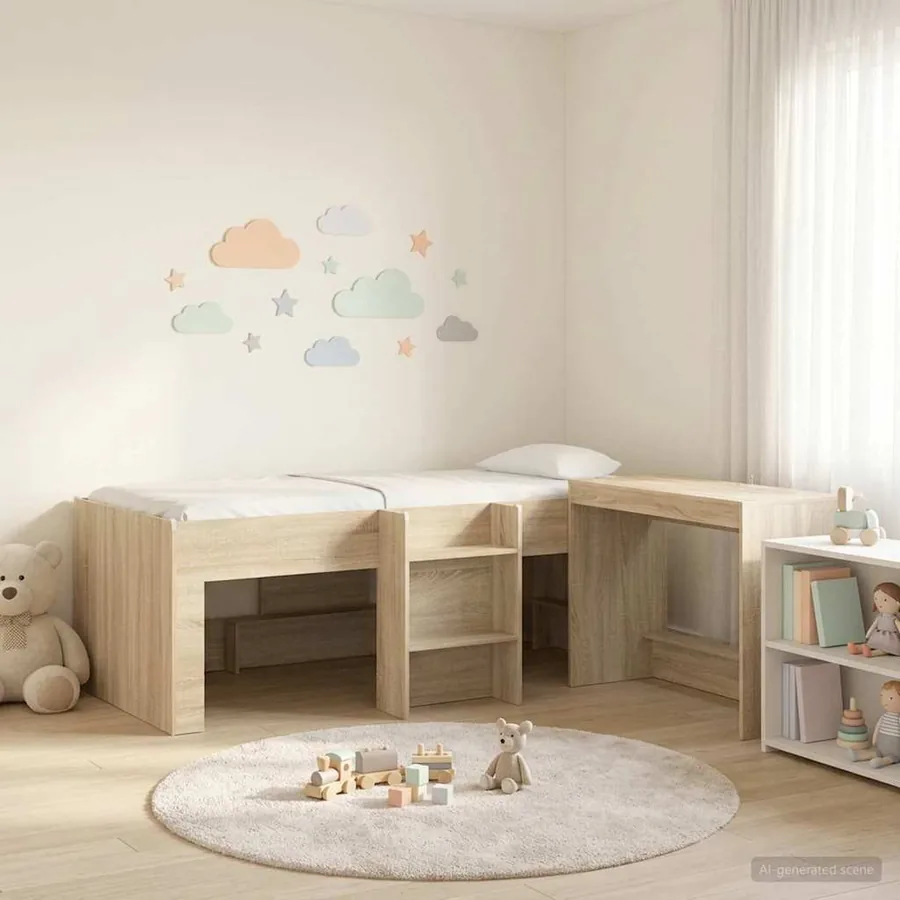 Lit haut pour enfants avec bureau 2 pc Chêne Sonoma