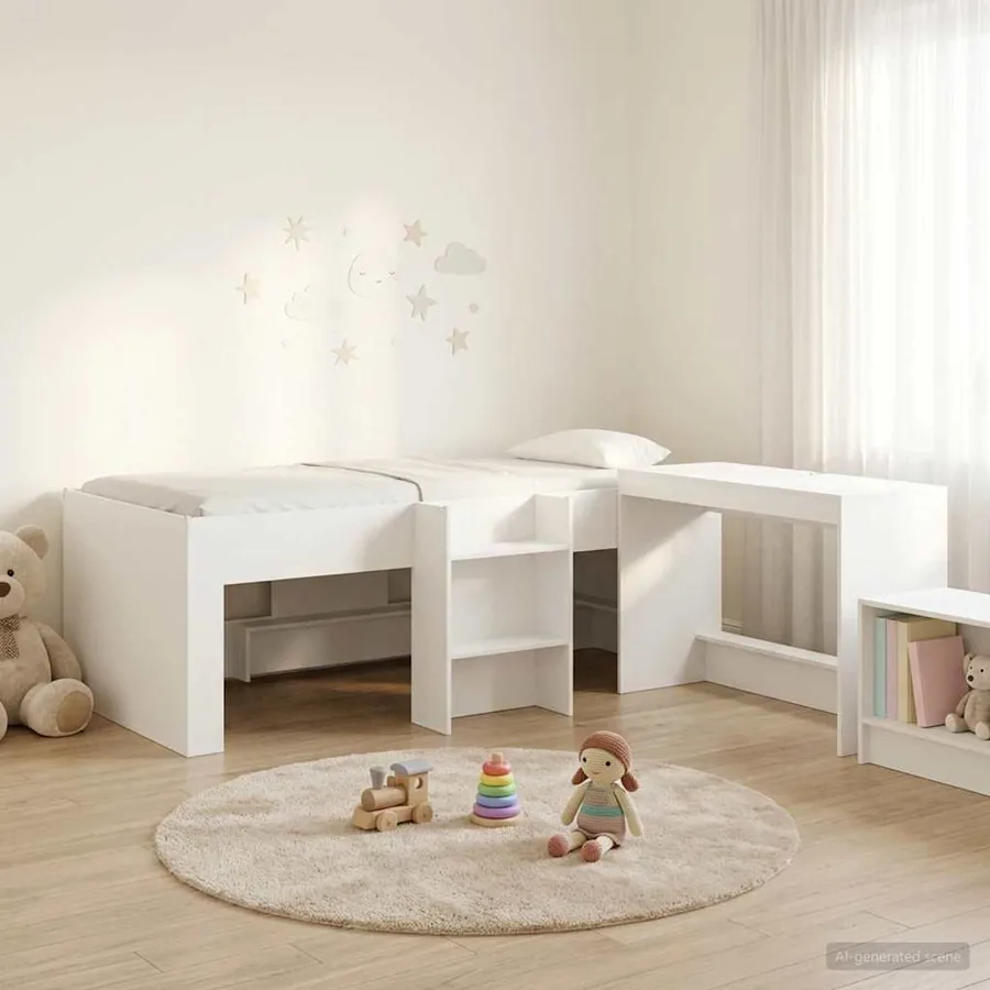 Lit haut pour enfants avec bureau 2 pc Blanc Bois d'ingénierie