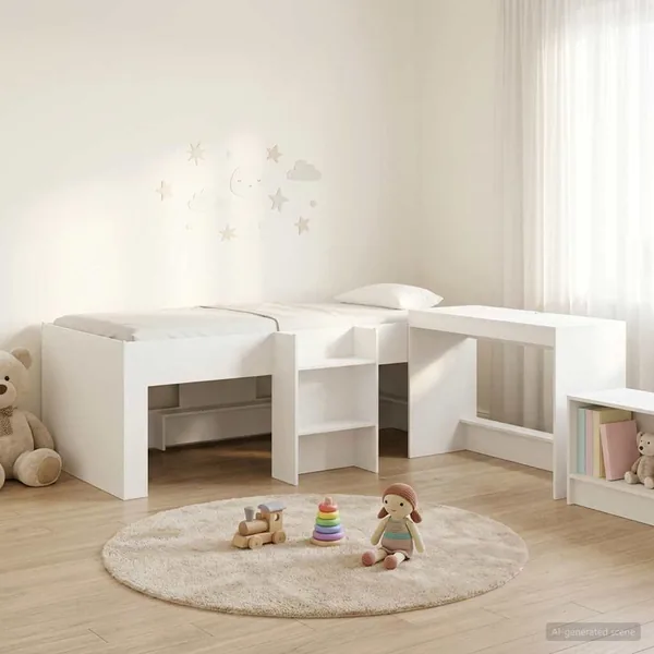 Lit haut pour enfants avec bureau 2 pc Blanc Bois d'ingénierie