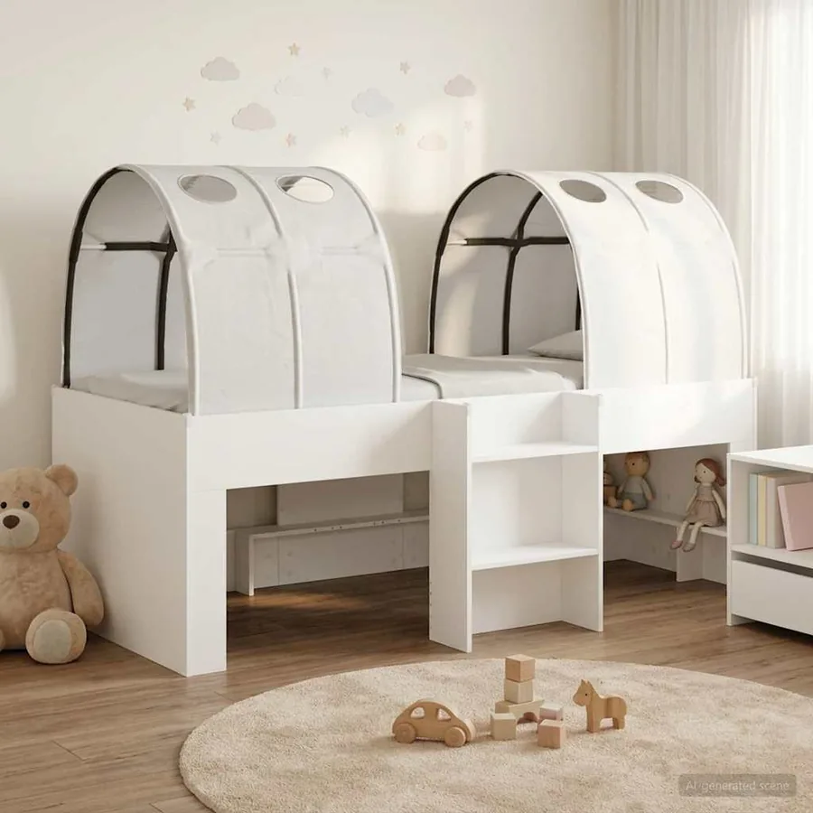 Lit avec Tunnel 3 pc Blanc Bois d'ingénierie