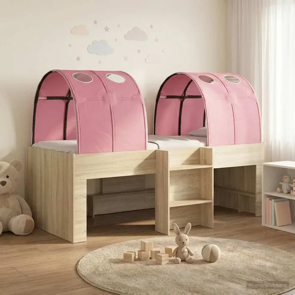 Lit Haut pour Enfants avec Tunnel Chêne Sonoma et rose