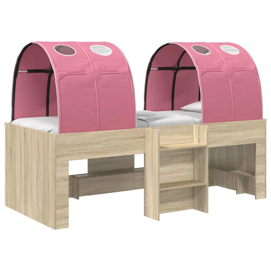 Lit Haut pour Enfants avec Tunnel Chêne Sonoma et rose - 2