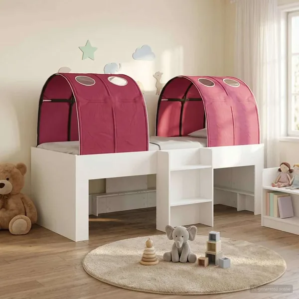 Lit Haut pour Enfants avec Tunnel 3 pc Blanc et rouge