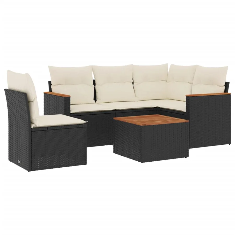 Salon de jardin 6 pcs avec coussins noir résine tressée - 2