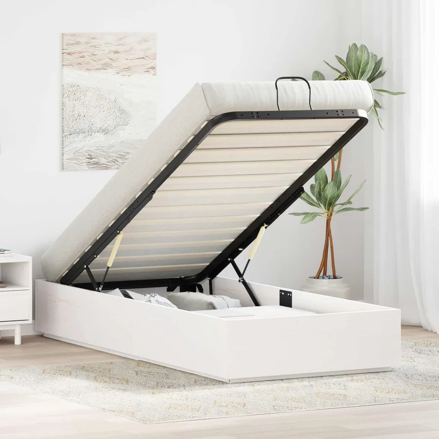 Cadre de lit ottoman avec rangement Blanc 100 x 200 cm