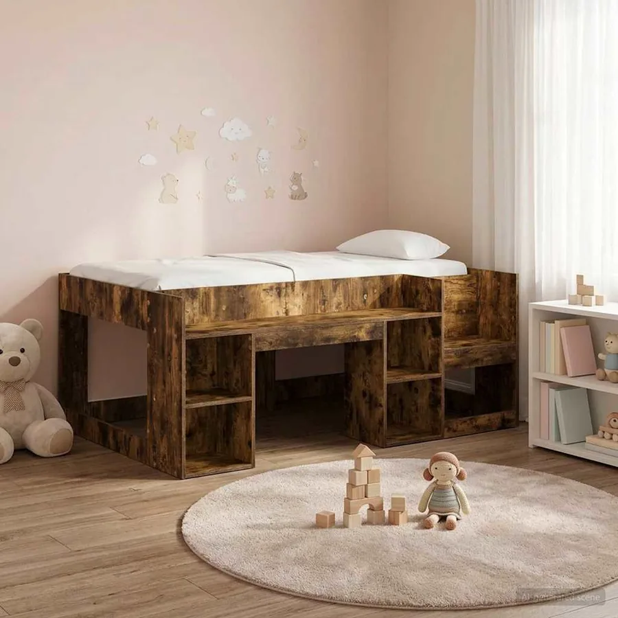 Cadre de lit pour enfants avec rangement Chêne fumé 80 x 160 cm