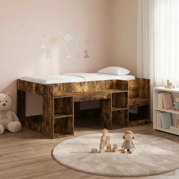 Cadre de lit pour enfants avec rangement Chêne fumé 80 x 160 cm