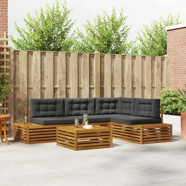 Ensemble de canapés d'extérieur 5 Pièce Naturel et Anthracite