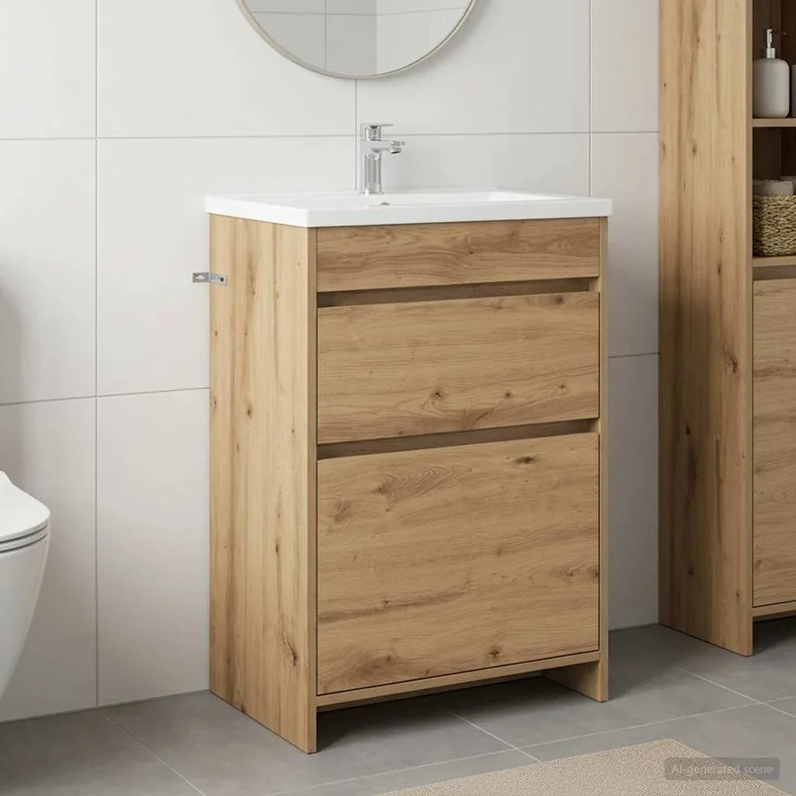 Meuble sous lavabo de salle de bain Chêne artisanal