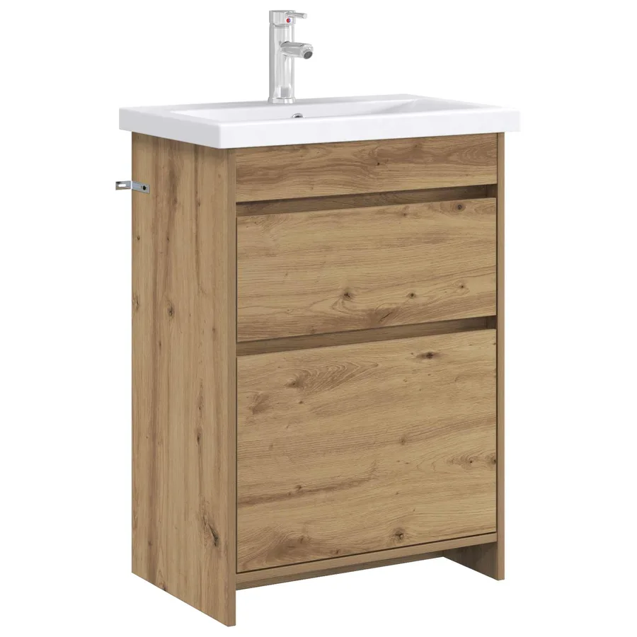 Meuble sous lavabo de salle de bain Chêne artisanal - 3
