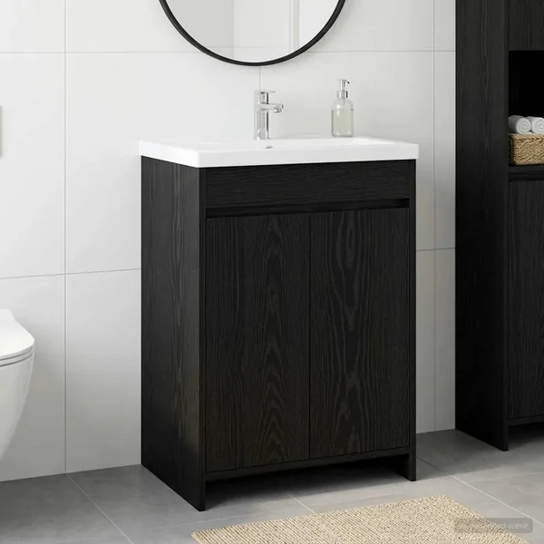 Meuble sous lavabo de salle de bain Chêne noir