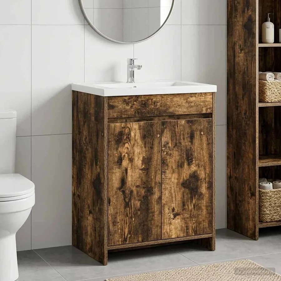 Meuble sous lavabo de salle de bain Chêne fumé