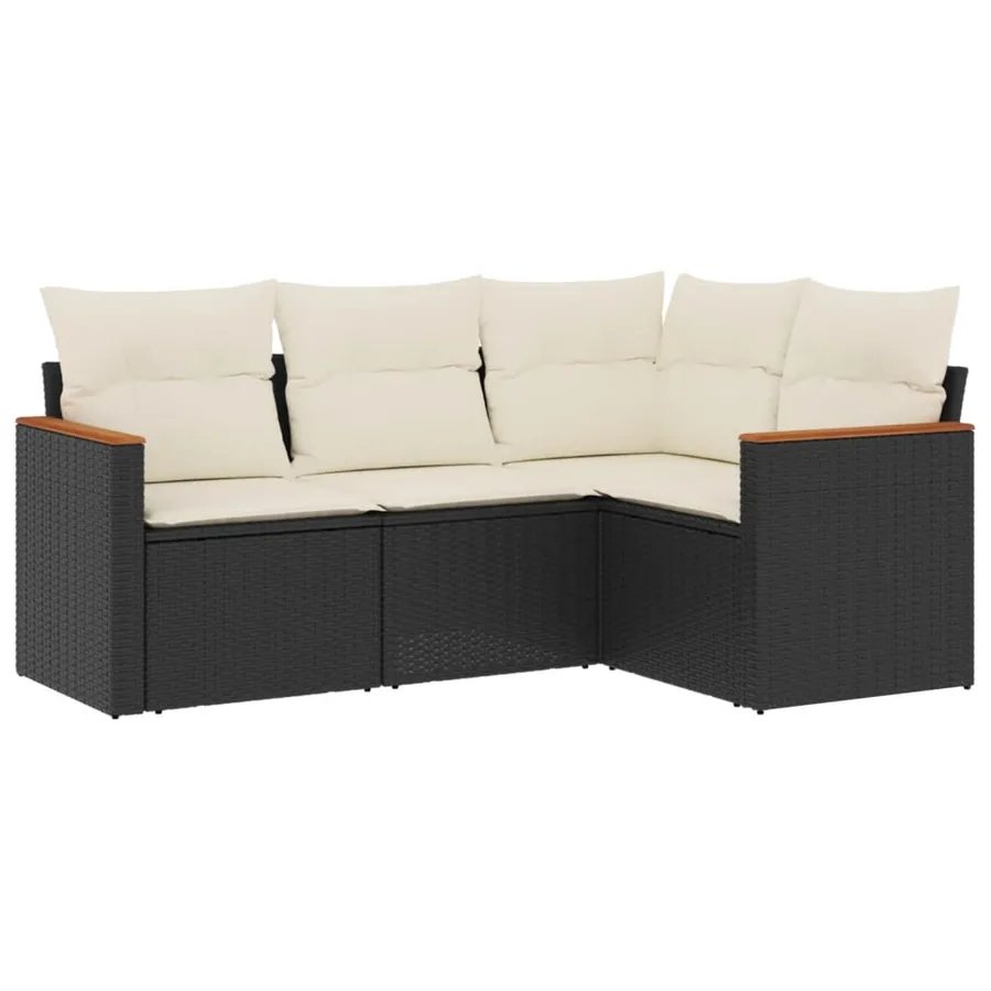 Salon de jardin 4 pcs avec coussins noir résine tressée - 2