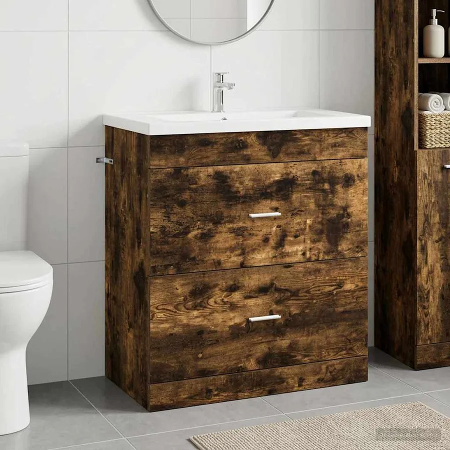 Meuble sous lavabo de salle de bain Chêne fumé