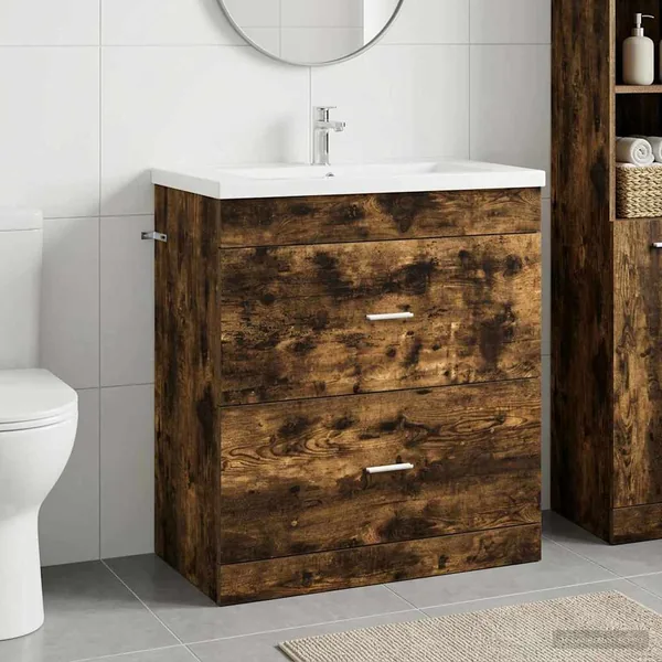 Meuble sous lavabo de salle de bain Chêne fumé