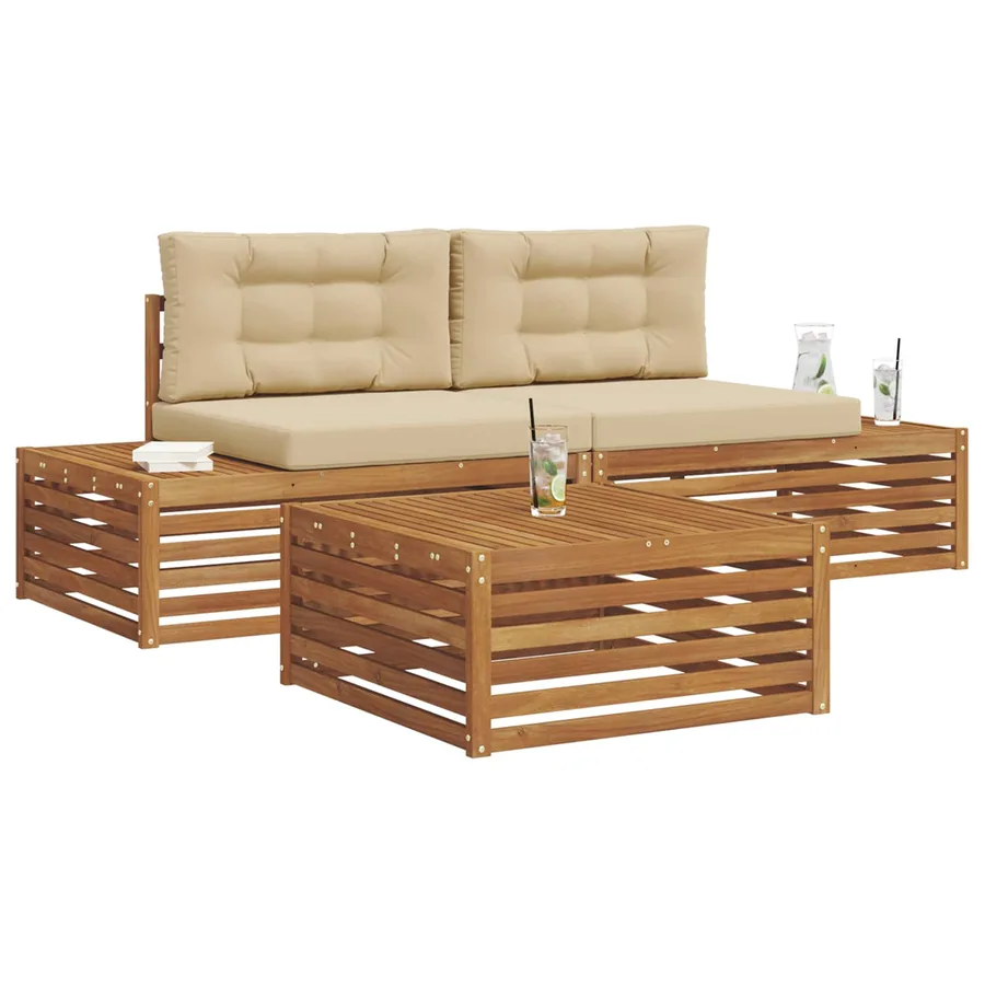Ensemble de canapés d'extérieur 3 Pièce Naturel et Beige - 3