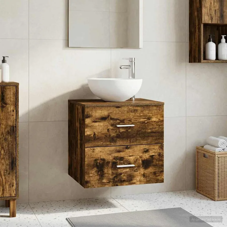 Meuble lavabo mural Chêne fumé 49,5 x 35 x 63 cm