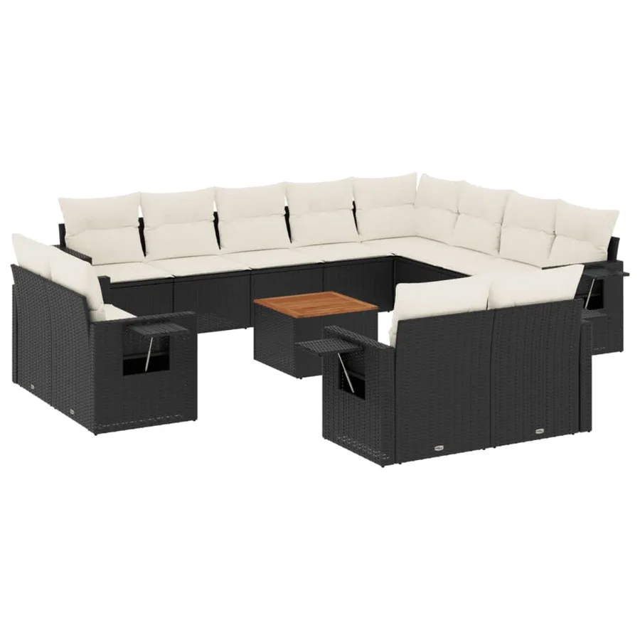 Salon de jardin avec coussins 13 pcs noir résine tressée - 2