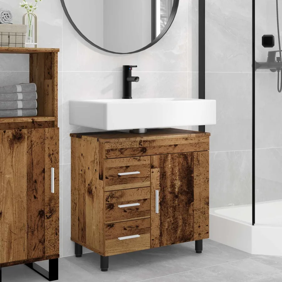 Unité de vanité de salle de bain Bois ancien 60 x 35 x 60 cm