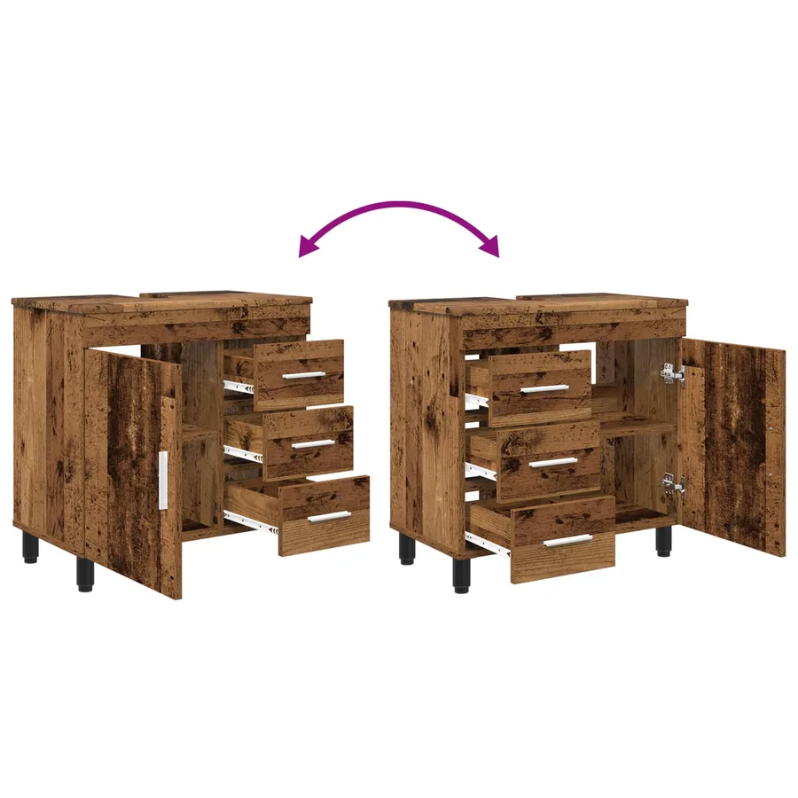 Unité de vanité de salle de bain Bois ancien 60 x 35 x 60 cm - 11
