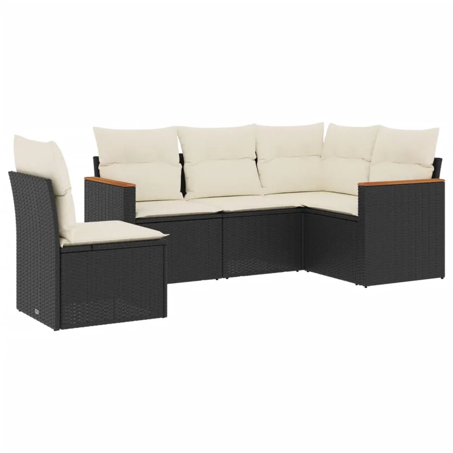 Salon de jardin 5 pcs avec coussins noir résine tressée - 2