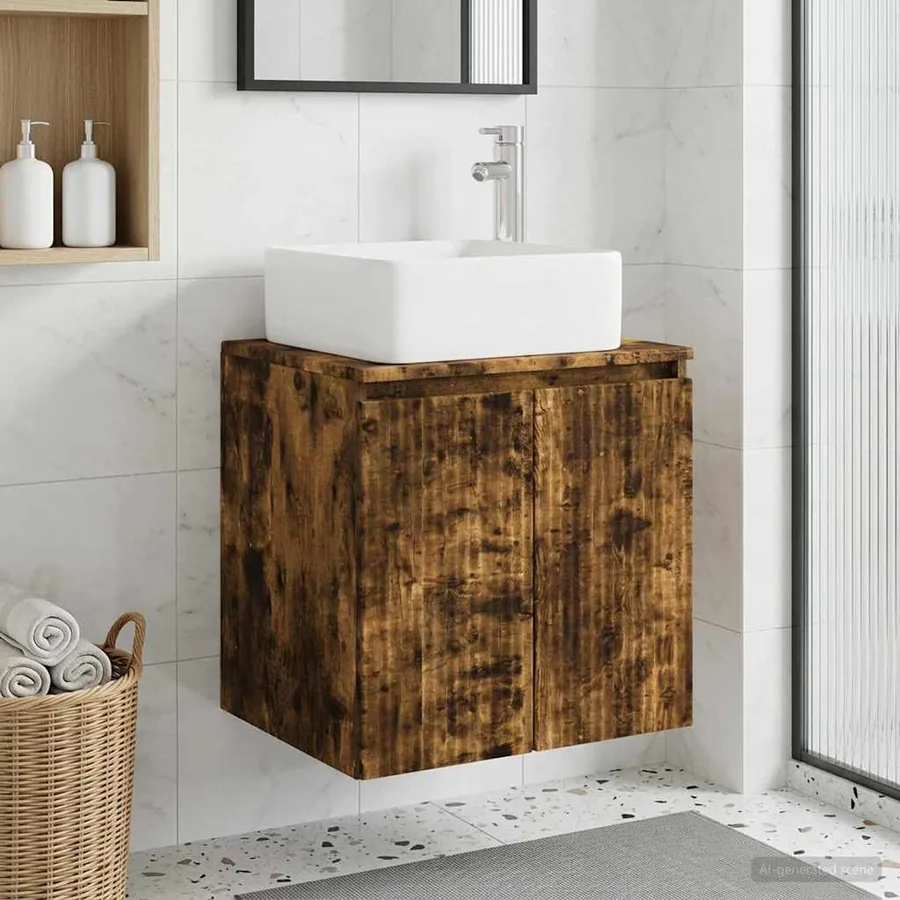 Vanité de lavabo mural Chêne fumé 53 x 35 x 63 cm